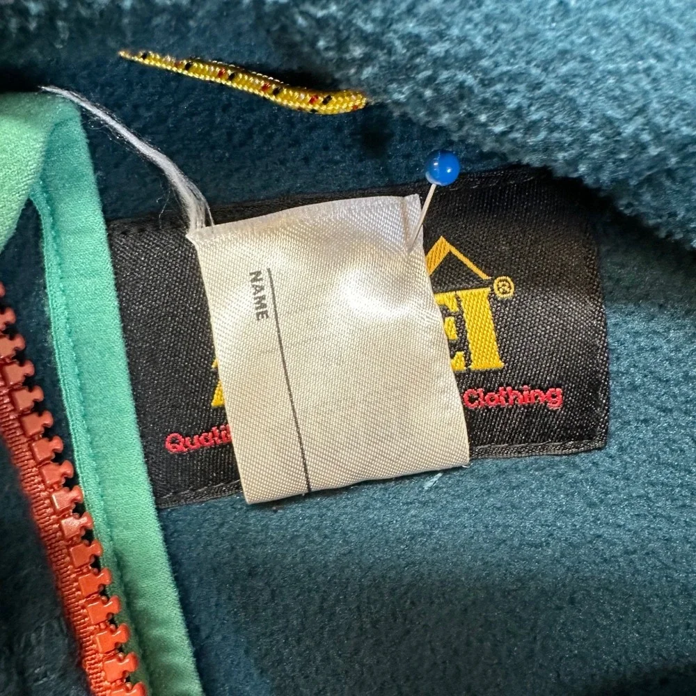 REI‎ Fleece Jacket Kids Medium Teal Orange Excellent Colorblock Full Zip Coat